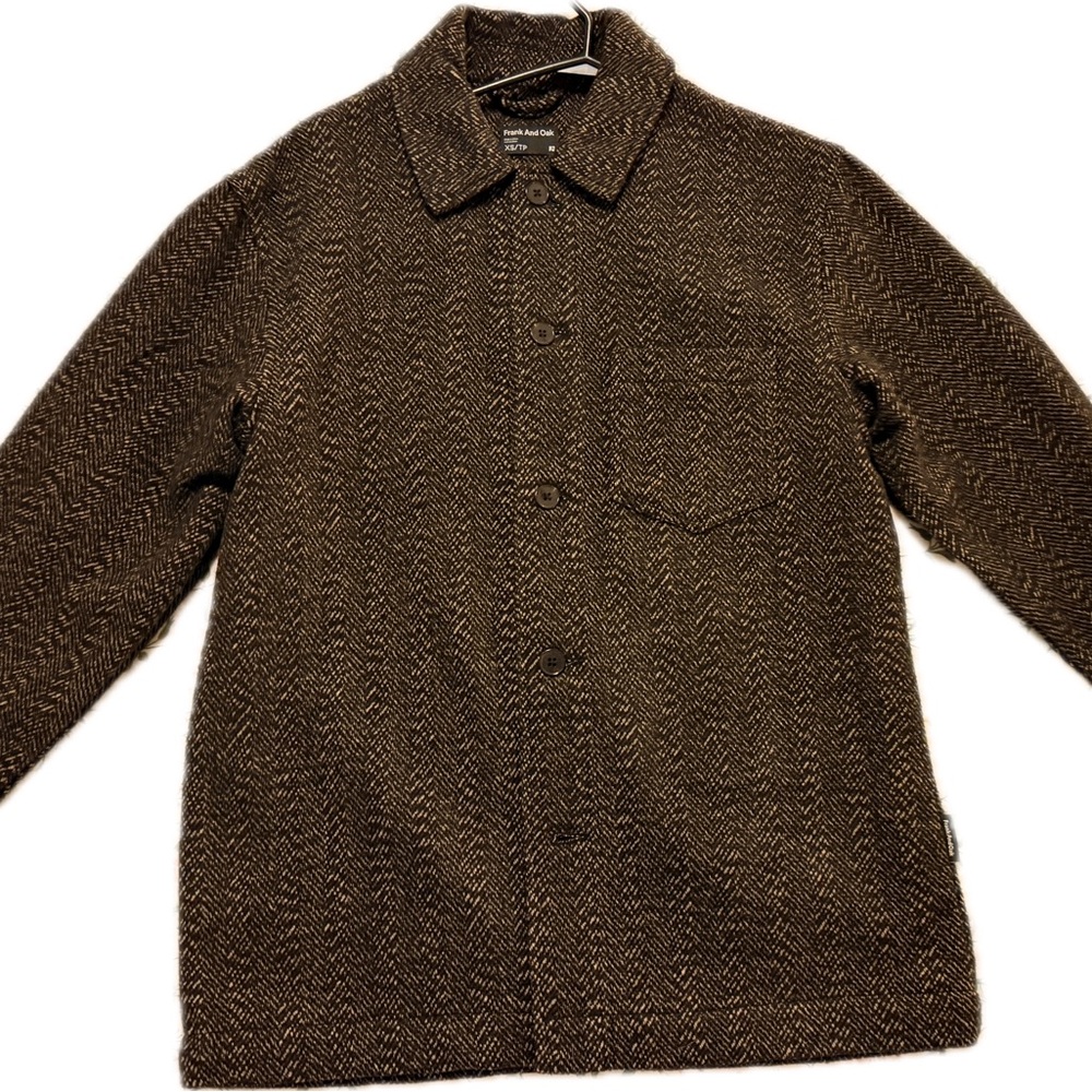 Frank & Oak Dark Brown Herringbone Shirt Jacket